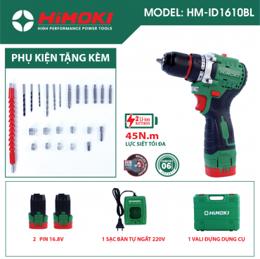 Máy Khoan Pin Himoki ID1610BL (2 Pin 16.8V)